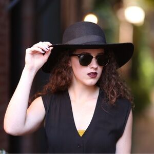 Aerie Black Wide Brim Wool Felt Hat Fall Boho Coastal Cowgirl Chic 70s Blogger